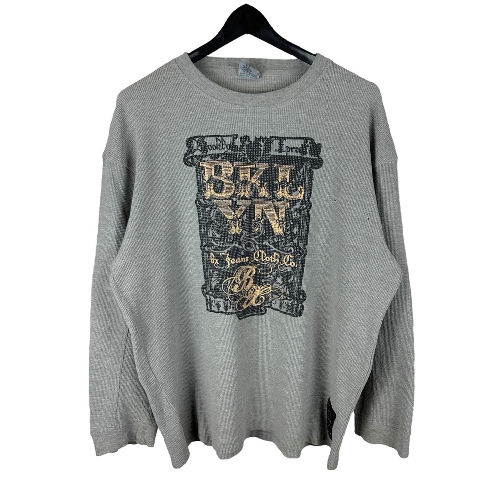 Vintage Y2K Brooklyn Xpress Streetwear Waffle Knit Long Sleeve Shirt Size L